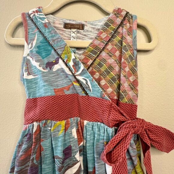 MATILDA JANE Wrap Dress Girls 2T 2 Aqua Floral & Plaid With Red Bow Accent - Picture 3 of 8